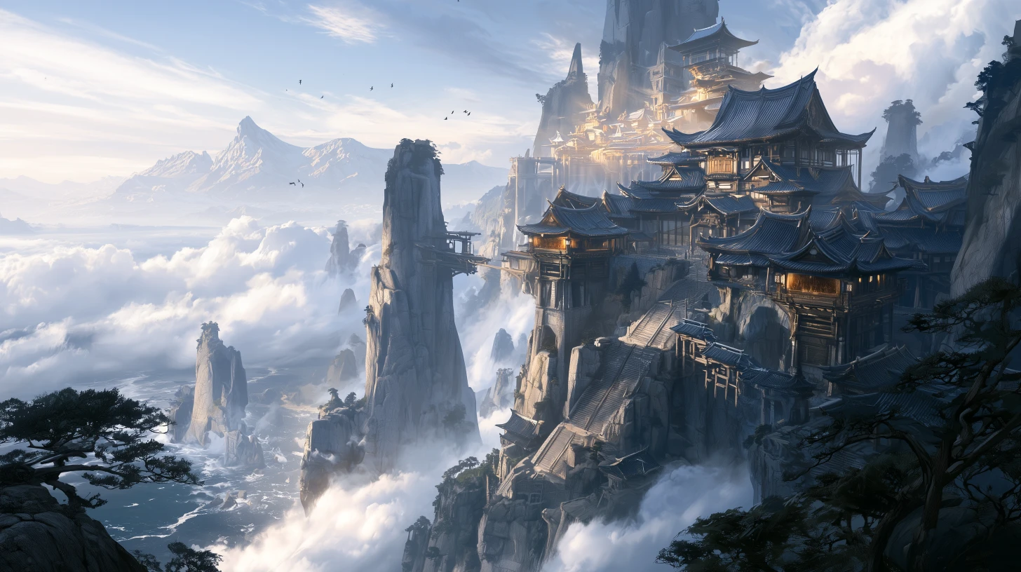 Kasumori’s temples rise above a sea of mist.